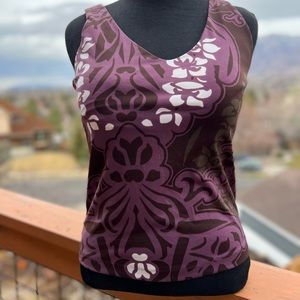 Athleta Plum and Brown Floral-Print Tank One-Piece Swim Top